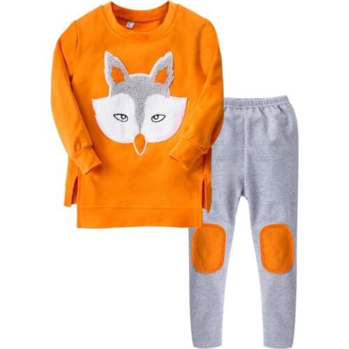 3-10 Years Girls Clothing Set Cartoon Fox Head Girls Clothes Children Casual Full Sleeve T-shirt+Leggings Pants Kids Suit