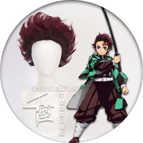 Anime Kamado Tanjirou Short Wig Gradient warping Cosplay Wig + Wig Cap Costume Demon Slayer: Kimetsu no Yaiba Cosplay Wigs