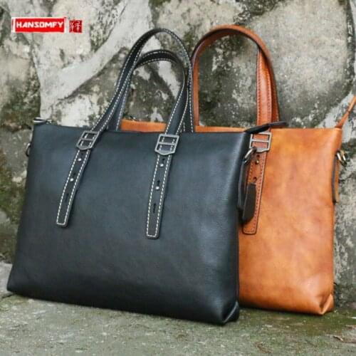 Genuine Leather Business Mens Briefcase 14 Inch Laptop Bag Men Handbags First Layer Cowhide Shoulder Messenger Bag male 2020
