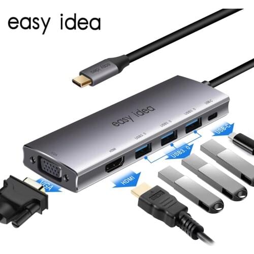 USB C Hub Type C 3.1 Adapter Splitter Multi USB 3.0 HDMI VGA RJ45 Port Multiple USB-C Hab Expander USB C Dock For Macbook Pro