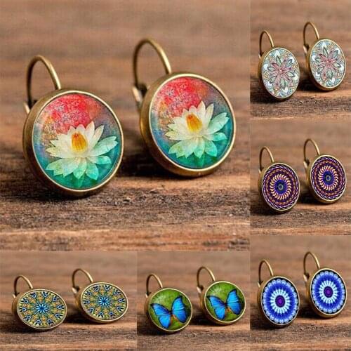 Boho Flower Drop Earrings For Women Vintage Jewelry Geometric Pattern Round Earings Bijoux Boucles D'oreilles Bohemia