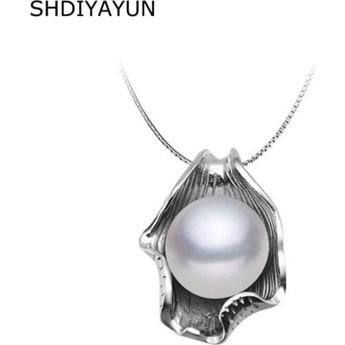 SHDIYAYUN Pearl Necklace Pearl Jewelry Natural Freshwater Pearl Seashell Pendants 925 Sterling Silver Jewelry For Women Gift