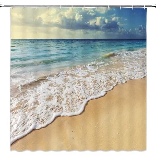 Ocean Beach Shower Curtains Summer Seaside Sea Wave Scenery Pattern Bathroom Decor Home Bathtub Supplies Cloth Curtains Sets