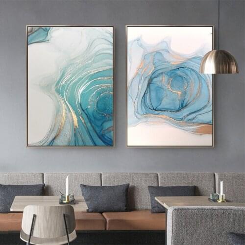 Blue Abstract Marble Canvas Painting Nordic Light Luxury Texture Posters and Prints Wall Art Decoration Picture for Living Room