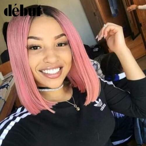 Debut Hair Straight Wigs For Black Women Short Human Hair Lace Part Wigs Remy Ombre Bob Part Lace Wig Free Shipping