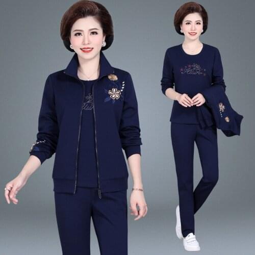 Large size women Leisure Tracksuit Spring Autumn New Ladies suit Middle age clothing 3-piece set Cotton Sporting suit female