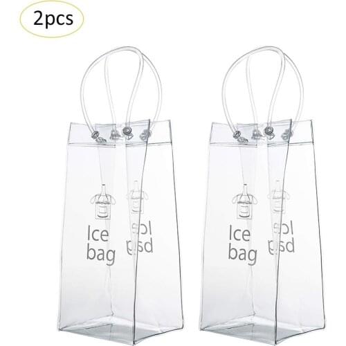 2Pcs Champagne Wine Cold Bag Pouch Cooler Bag Clear Transparent PVC with Handle for Pubs and Restaurants, Home, Outdoor Dropship