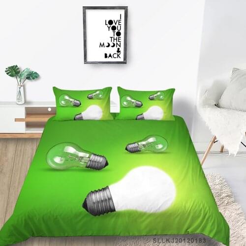 Light Bulbs Bedding Set Single Creative Simple Duvet Cover Green Queen Twin Full Double Single King Size Bed Set Cartoon