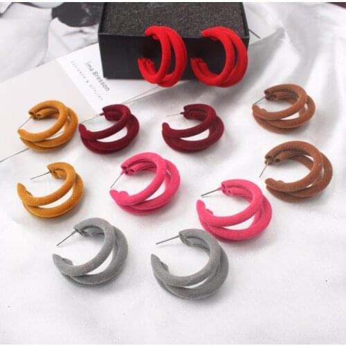 Three-layers C-shaped Flannelette Stud Earrings for Women Fashion Trendy Jewelry Unusual Earrings New 2021 pendientes