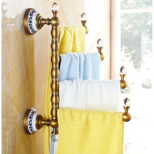 Bath Hardware Antique Brushed Brass Foldable Movable Rotatable Bath Towel Bar Bathroom Towel Racks Wall Mounted Towel Holder