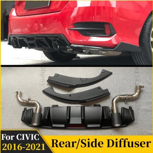 Rear Side Lip Spoiler Diffuser Bumper Lip Tail For Honda Civic 10th Gen 2016 2017 2018 2019 2020 Exhaust Pipe Tuning Body Kit