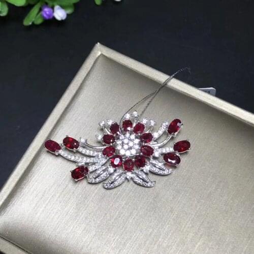 Natural red ruby gem brooch natural gemstone Luxury flowers Grape bunches brooch S925 silver women wedding gift party jewelry