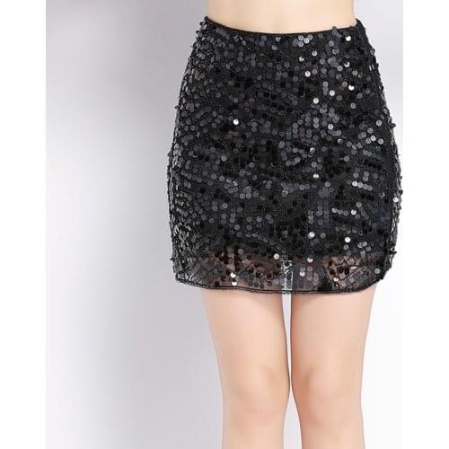 Sexy Women Mini Beaded Sequin Skirt Jupe Falda Solid Paisley Casual Bodycon Pencil Skirt Shiny Party Club Short Sequined Skirt