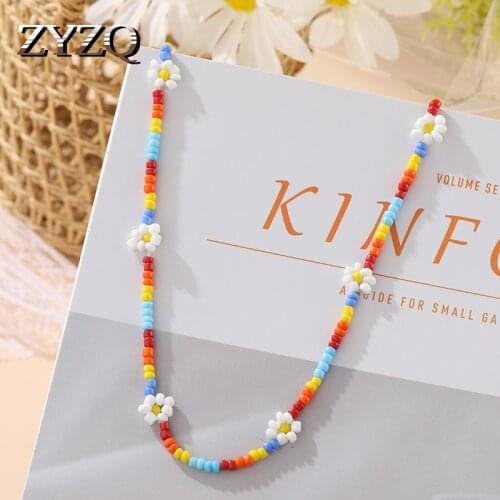 ZYZQ Exquisite Beaded Flower Necklace For Women Bohemian Colorful Daisy Choker Chain Summer Fashion All-match Accessories