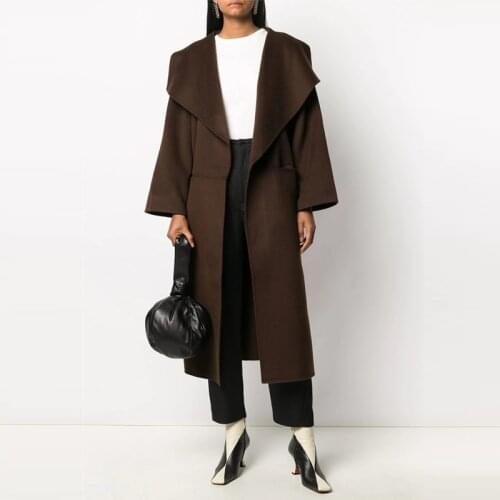 Women Mid-Length Woolen Coat Loose Turn-Down Collar Lady Casual Jacket Female Long Outwear Top 2021 New