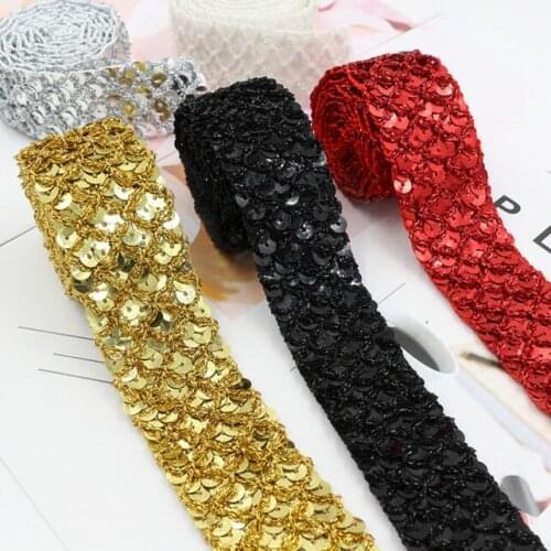 25yds Sequined Lace Trims ribbons Gold Silver Black DIY Wedding Garments Head Dress Decoration Sewing Accessories Paillette Lace
