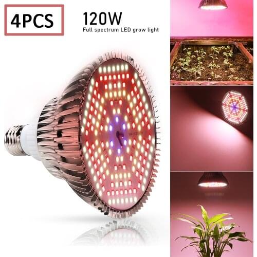 4Pcs/Lot E27 120W 180pcs SMD Full Spectrum LED Grow Light for Indoor Garden Greenhouse Plants Hydroponics Flowering Growing Lamp