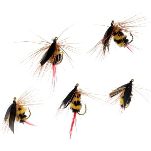 5Pcs / Set Yellow And Black Bumblebee Imitation Bee Wet Dry Flies