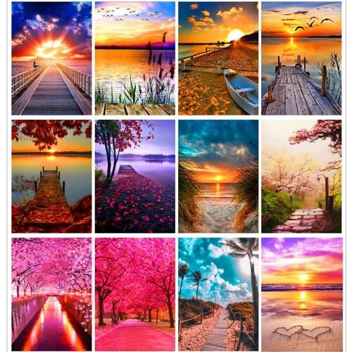 5D Diamond Painting Sunset/Love Beach DIY Round Diamond Embroidery Full Cross Stitch Kits Landscape Diamond Mosaic Home Decor