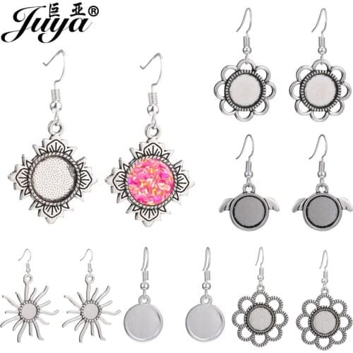60PCS Dangle Earring Base Settings Hooks 12mm Cabochon Blank Bezel Alloy Tray Findings For DIY Jewelry Making Crafts Accessories