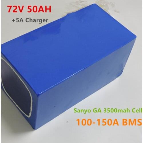 72V 50Ah 5000W Snow Fat Electric Bike battery 72V Sanyo 18650 cell with fast 5A Charger ebike battery