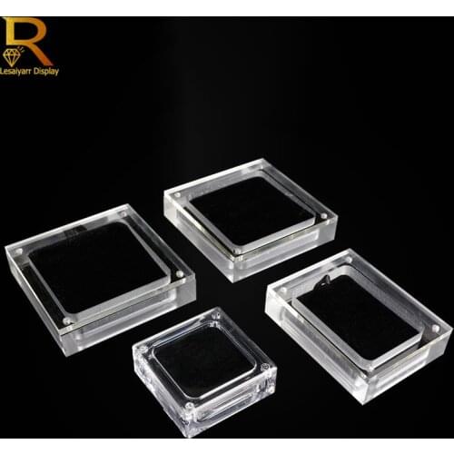 Acrylic Glass Top Gem Box White & Black Showcase Gemstone Casket Diamond Display Stand Holder Necklace Storage Organizer Case