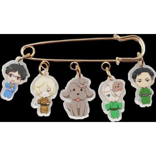 Acrylic Cartoon Anime YURI!!! on ICE Gold Plated Brooch Badge Yuri Katsuki Victor Nikiforov Women Pupil Birthday Party Gift
