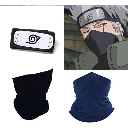 Anime Naruto Hatake Kakashi Mask Cosplay Accessories Headband Props Washcloth