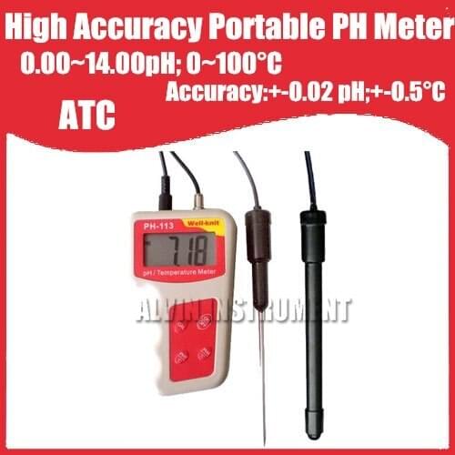 Free Shipping High Accuracy Digital Portable Handheld PH Temperature Meter ATC 0.00~14.00pH; 0~100C