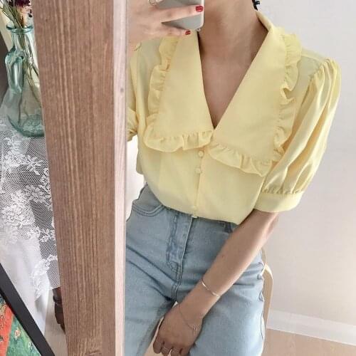 Alien Kitty 2021 Hot Chiffon Gentle Clothe Tops Femme Ruffles Summer Elegance Shirts Chic Fashion All Match Girls Loose Blouses