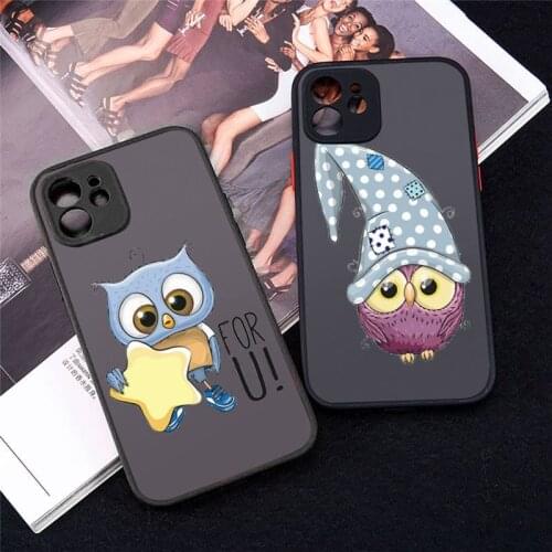 Phone Case For iPhone 12 11 Mini Pro XR XS Max 7 8 Plus X Cartoon Girl Gifts Cute Owl lovers Matte transparent cover