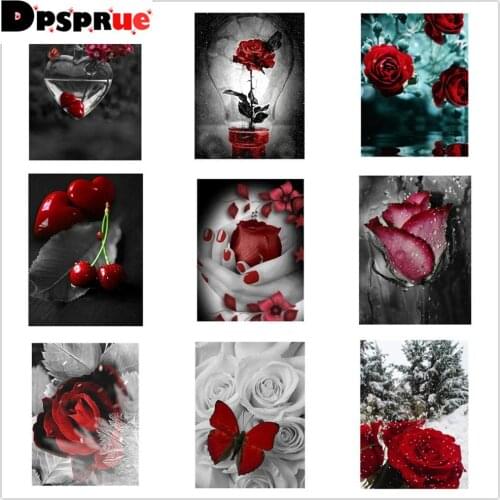 Dpsprue Diamond painting "Red rose landscape" Full Square/Round Drill Wall Decor Inlaid Resin Embroidery Craft Cross stitch