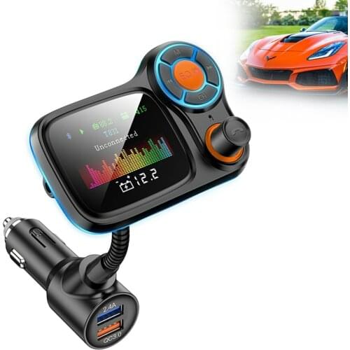 Color Screen FM Transmitter Wireless Bluetooth-compatible Handsfree Car Kit 360 Rotatable Car MP3 Audio Dual USB QC3.0 Charger
