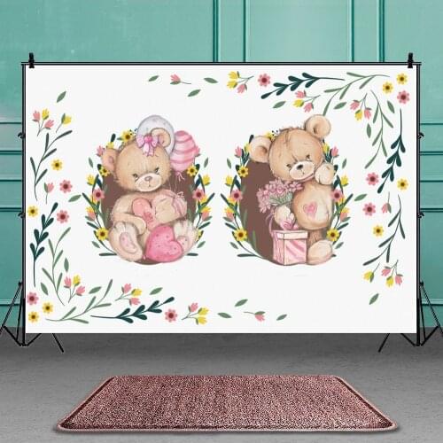 Plush Cute Bear Gender Reveal Background for Portrait Photography Surprise Party Decors Backdrops Photocall Studio Accessories