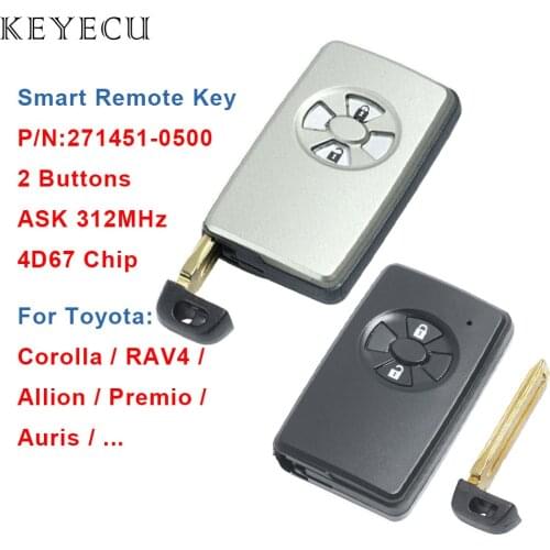 Keyecu Smart Remote Car Key 2 Buttons 312MHz 4D67 Chip for Toyota Corolla RAV4 Allion Premio Auris, P/N: 271451-0500