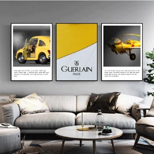 Lovely Toy Car Plane Wall Art Canvas Paintings Black Yellow Decorative Wall Art Prints and Posters Living Room Home Decoration