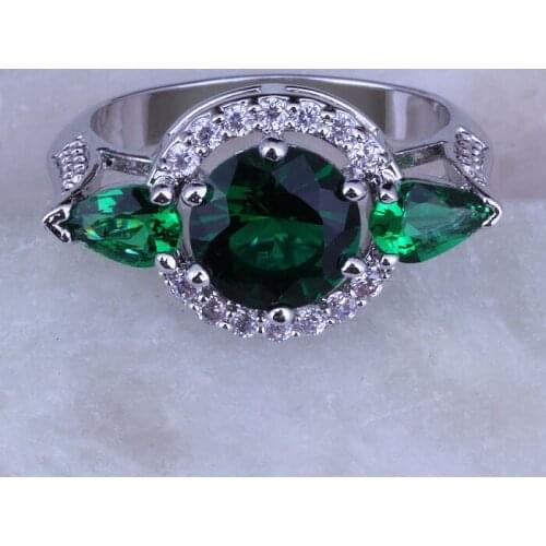 Love Monologue Pretty Green imitation Emerald CZ Silver Color Rings Free Gift Bag J0265