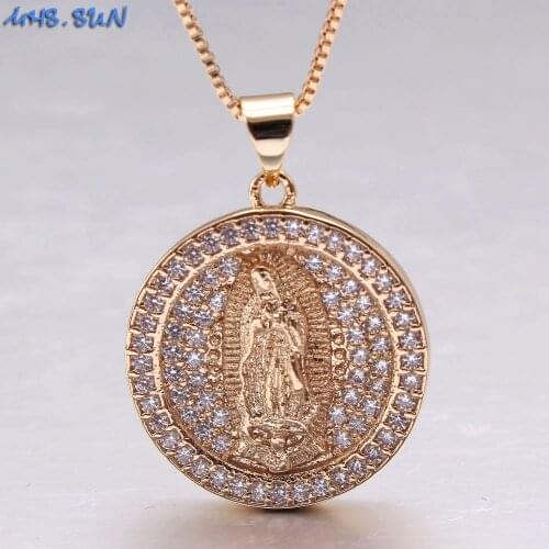 MHS.SUN Luxury Madonna Zircon Pendant Necklace For Women Religious Jewelry Gold Chain Necklace Charm Gift NOSSA SENHORA Choker