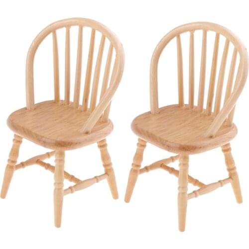 2PCS Miniature Wooden Chairs for 1:12 Scale Dollhouse Kitchen/Living Room/Dining Room Decoration