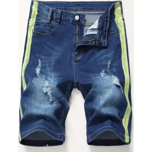 Fashion Straight Fit Stretch Denim Classic Style Short Jeans Brand Clothes Summer New Printed Color Stripes Mens Denim Shorts