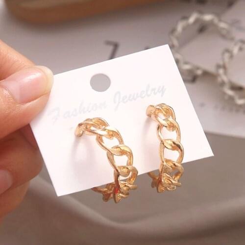 Trendy Hollow Chain Hoop Earrings Temperament Simple Design Circle Statement Earrings Jewelry Metal Geometric Fashion Earrings
