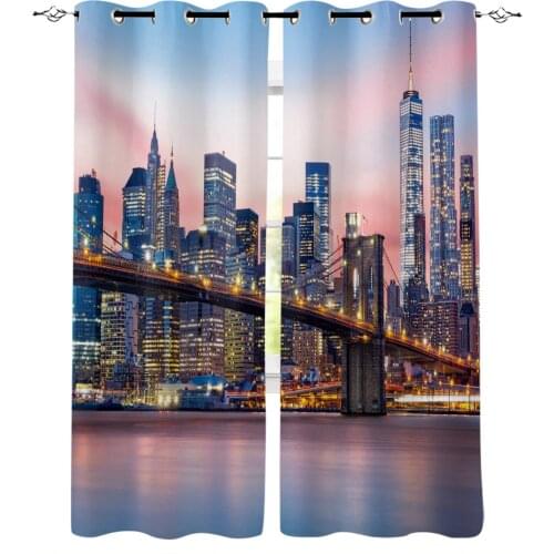 Bridge Building House Big Sea Purple Tower Curtains For Living Room Modern Window Curtains For Bedroom Curtains Drapes Blinds