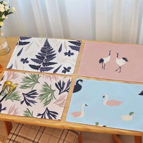Cartoon Design Plant Flower Crane Japanese Geometric Placemat Placemats for Dining Table Japanese and Korean Western Placemat
