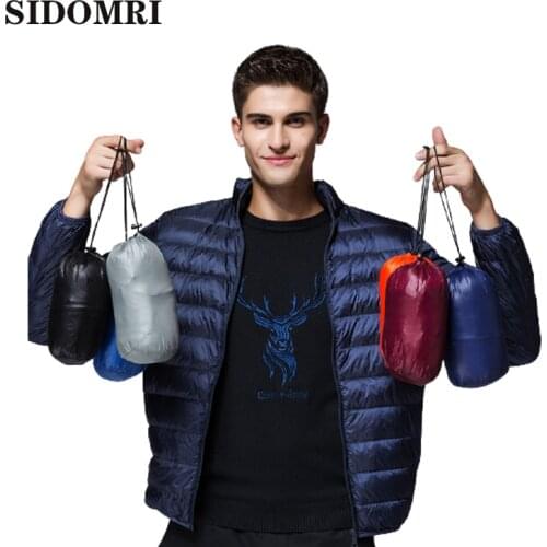 Autumn Winter Down Jacket Men Casual Stand Collar Ultra Light Parka Coat Portable Outwear White Duck Down Jacket