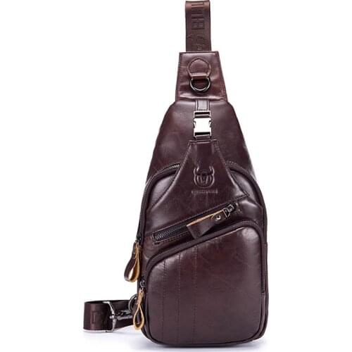 Genuine Leather Chest Bag Men Single Messenger Bags Casual Vintage Chest Rucksack Men Travel Crossbody Bag Male Shoulder Bags
