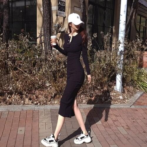 New arrival fashion comfortable knit bouncy sexy formal dress temperamental high quality work style cute black long pencil dress