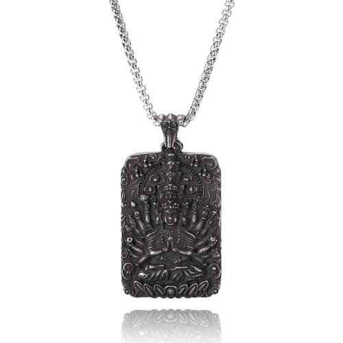 Avalokitesvara Buddha Pendant Necklace Charm Stainless Steel Link Chain Necklace for Lucky Jewelry for Men Women Gifts SP0551