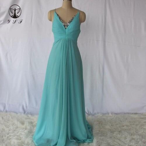 Simple but Elegant Spaghetti Strap V Neck Beaded Sleeveless Criss Cross Back Mint Blue Bridesmaid Dresses 2017