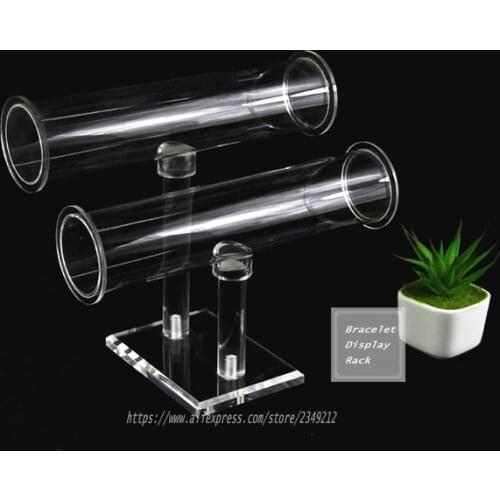 Clear Acrylic 2-Layer High - Low Bracelet Display Rack Anklet Showing Stand Watch T-Bar Holder Jewelry Shelf Showcase Organizer