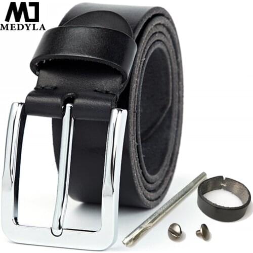 MEDYLA Men Belt Natural Cowhide Mens Belt Hard Solid Alloy Buckle Cowhide Without Interlayer Leather Belt Mens Accessories